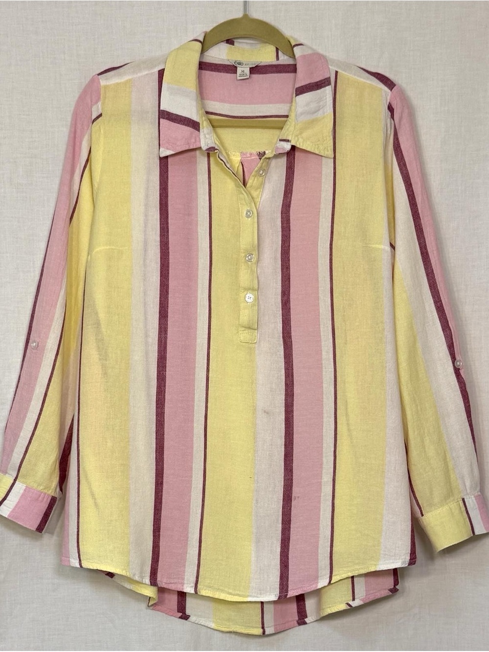 Cato Striped Button-Placket Women’s Shirt - Pink & Yellow XL